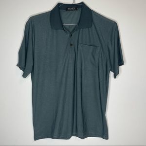 Hugo Boss Charcoal Gray Short Sleeve Pocket Polo Size Medium 100% Silk